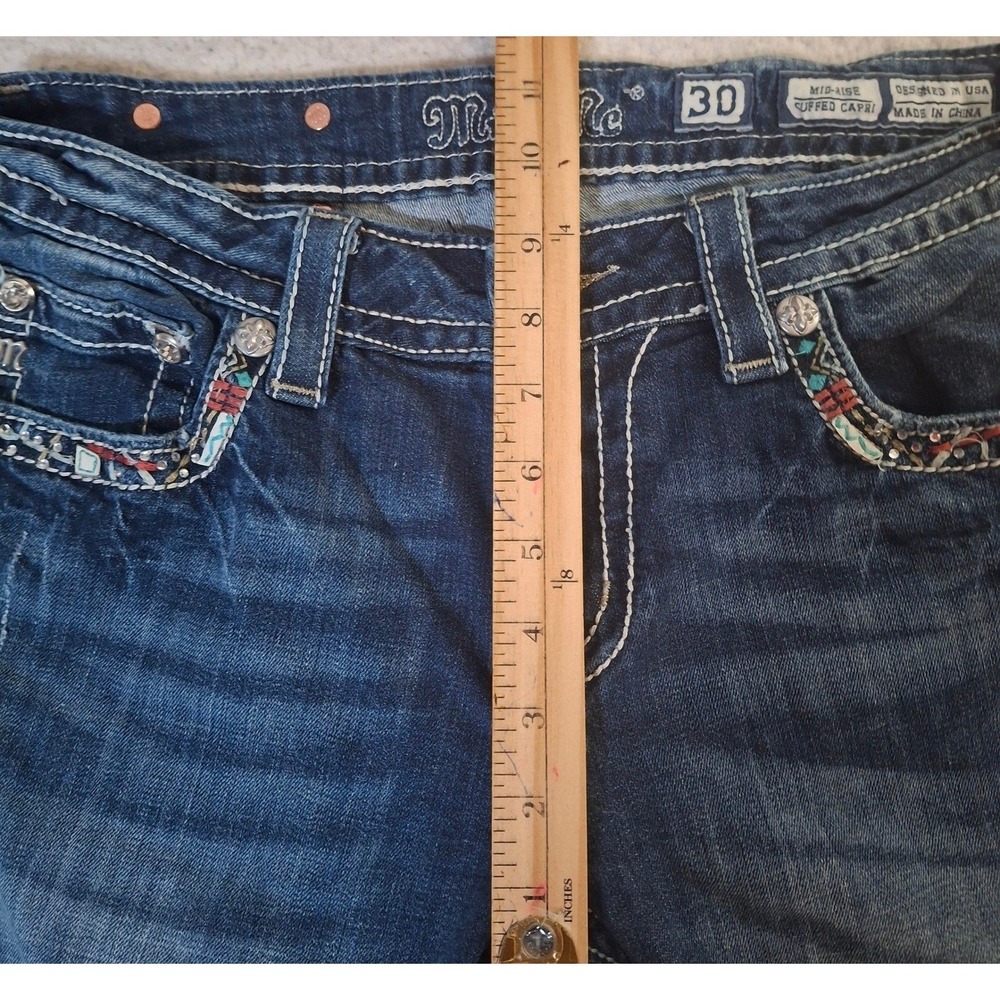 Miss Me Womens Mid Rise Capri Jeans Embroidered Dark Wash MW8161P3 Size 30 - Picture 8 of 11